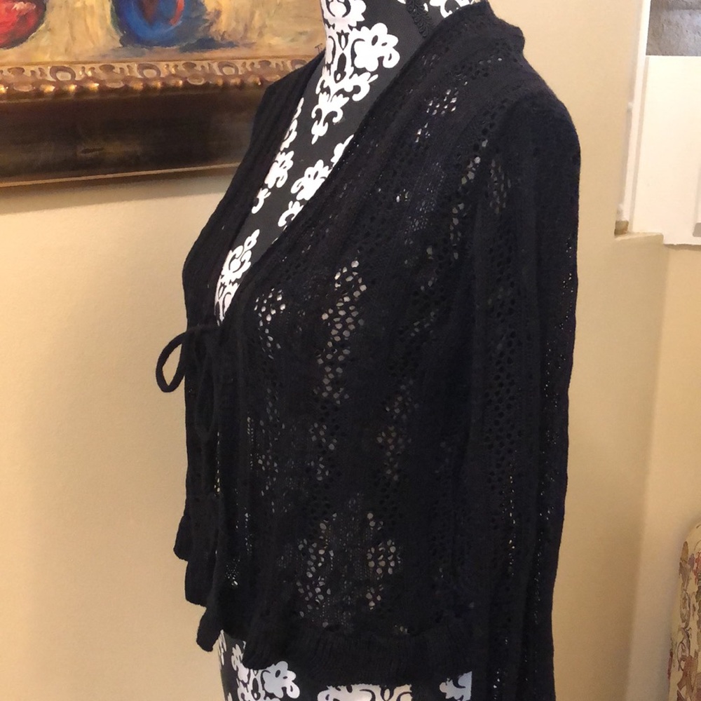 🌟 Cropped open knit tie front ruffle hem sleeve and hem cardigan